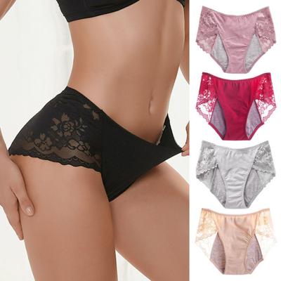 Damen Unterhosen, Spitze, einfarbig, Übergröße, Po-lifted, mittlere Taille, nahtlos, elastisch, auslaufsicher, Unterhose