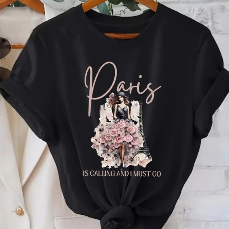 

Модная женская модная футболка с принтом «Цветочная башня» для девочек, забавная повседневная футболка с круглым вырезом и короткими рукавами, летняя женская футболка 8XL чёрный