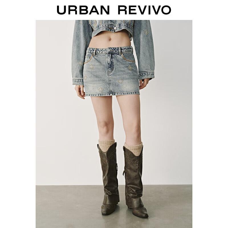 UR Women s Retro Contrast Stitch Denim Mini Skirt XS