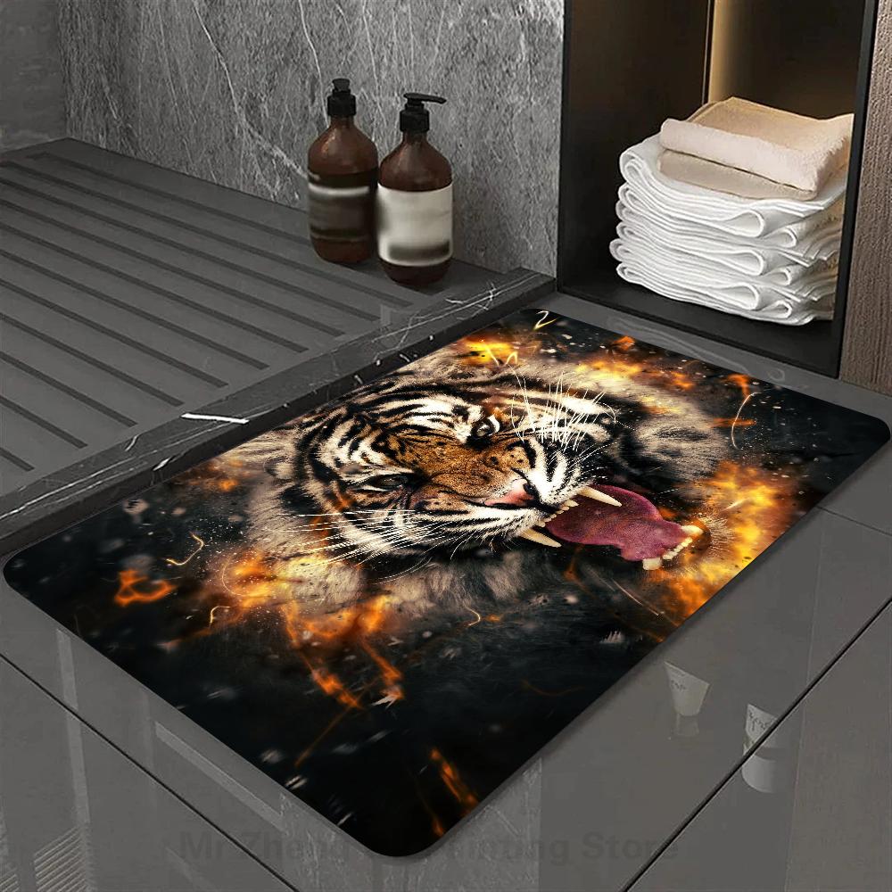 1pc Tiger Doormats Home Carpet Bathroom Absorbent Mats Anti-Slip Mats Home Decor Supplies Carpets Home Kitchen Floor Mats