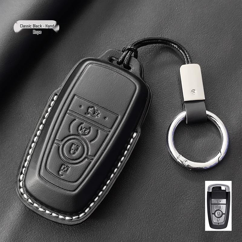 Genuine Leather Key Case for Ford Focus, Mondeo, Edge, Escort, Explorer, and Raptor.