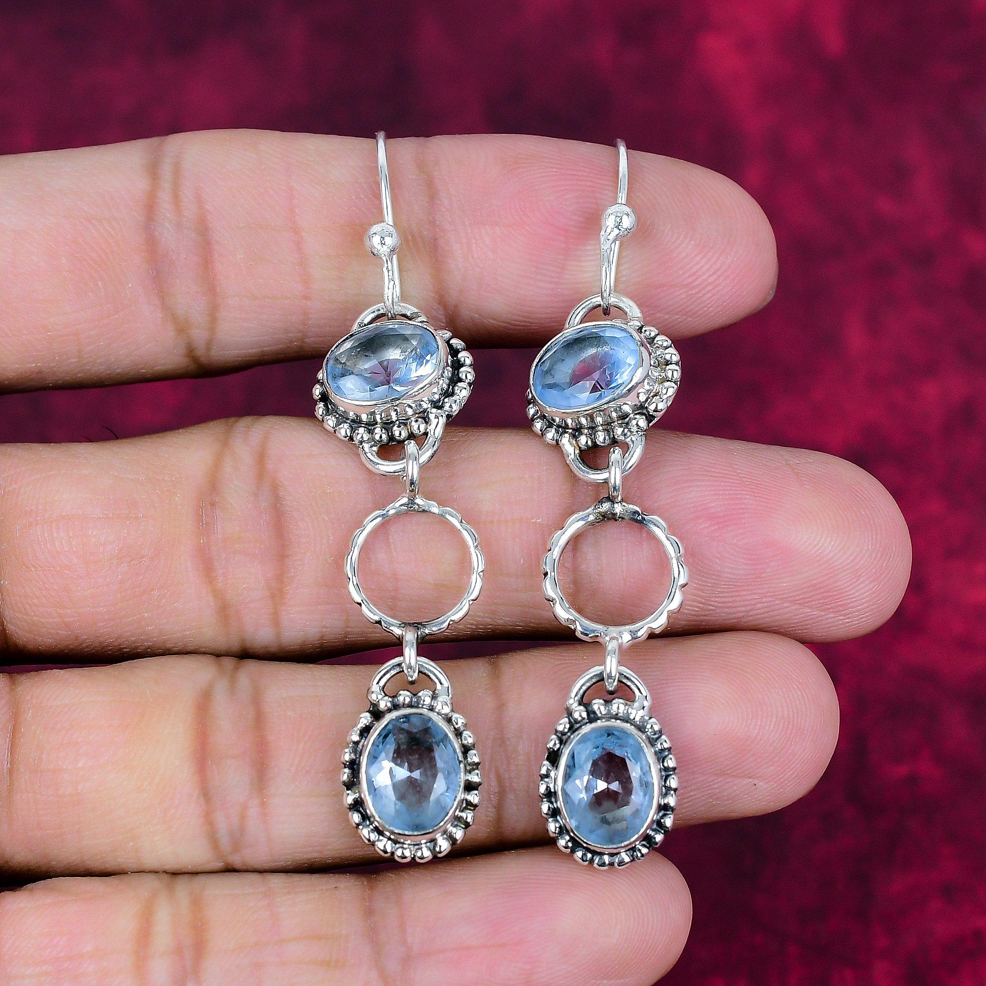 

Серьги с голубым топазом, ювелирные изделия из цельного серебра 925 пробы с драгоценными камнями, серьги ручной работы, на День благодарения 276 Inches синий