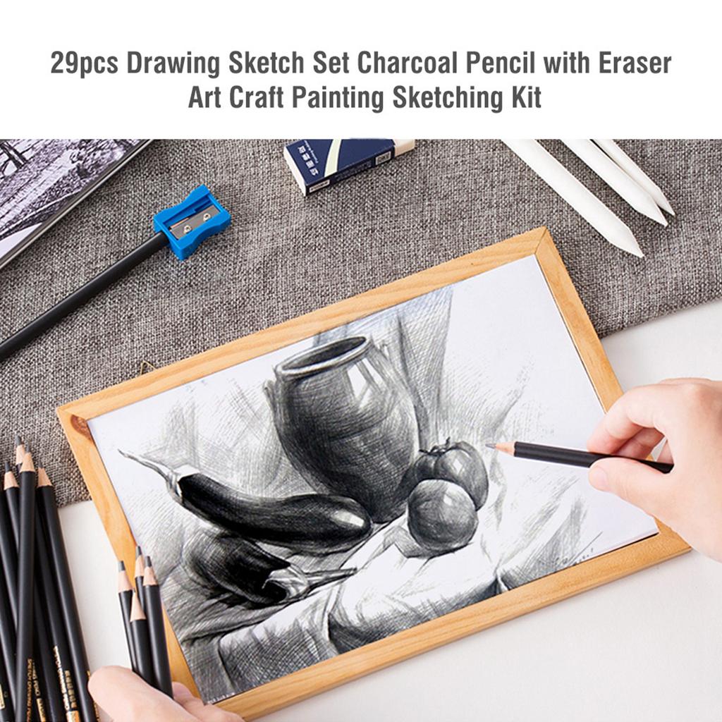 29pcs Drawing Sketch Set Charcoal Pencil with Eraser Art Craft Painting Sketching Kit