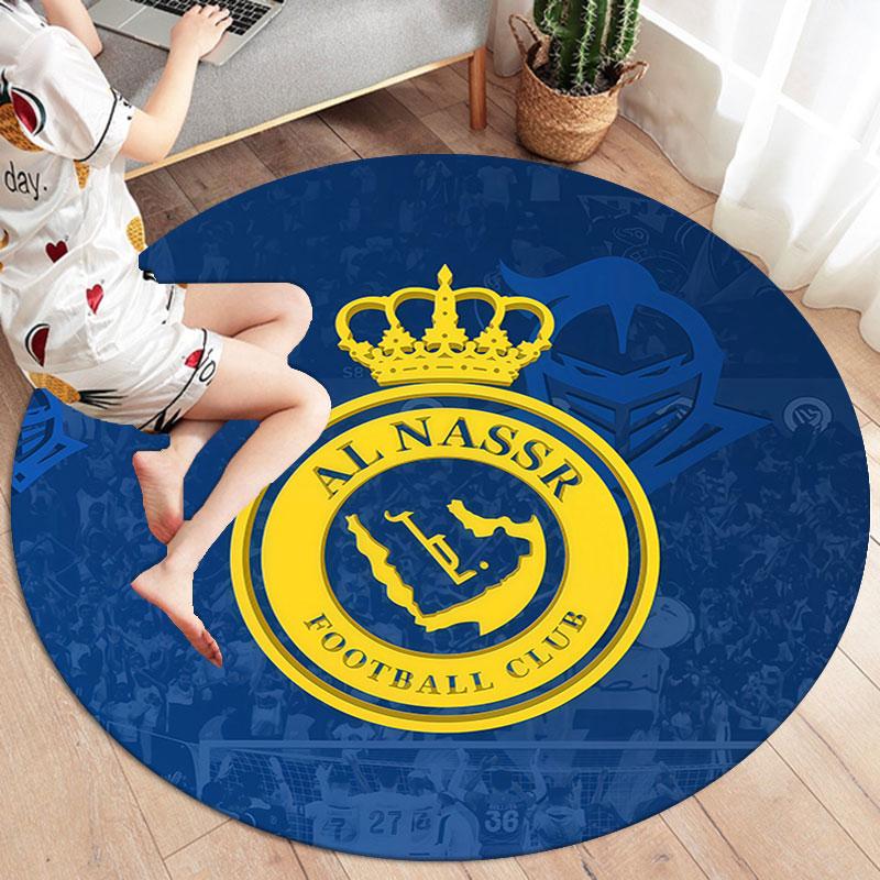 Al-Nassr FC Round Area Rug,Carpet Rug for Living Room Bedroom Sofa Playroom Decor,Non-slip Floor Mat