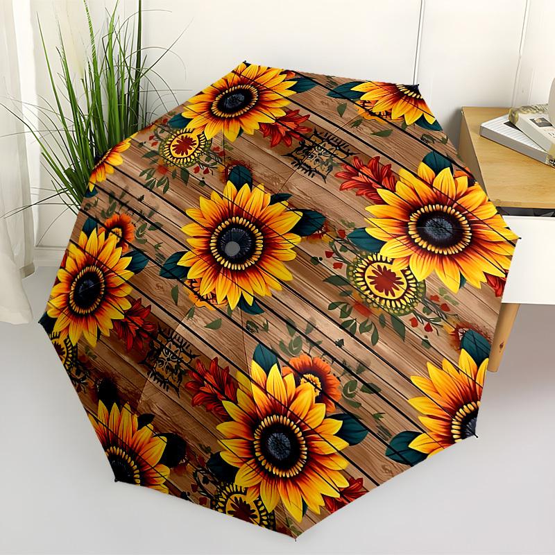 1pc Sunflower Pattern Automatic Folding Umbrella, Heavy-Duty 8-Rib Construction, Perfect for Everyday Yy251114116