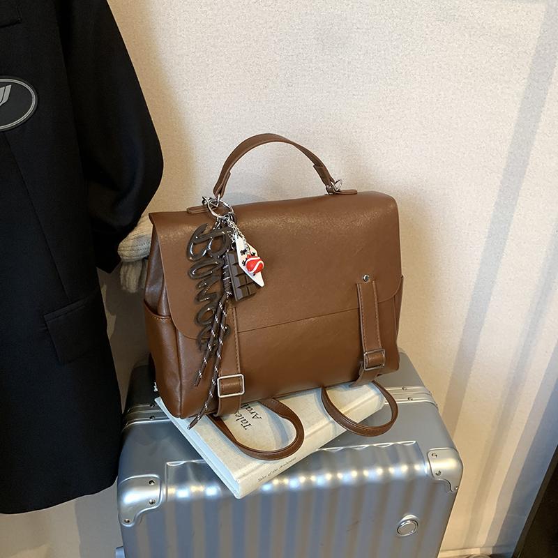 New retro pattern backpack advanced feeling soft leather high-capacity good appearance solid color versatile women's bags