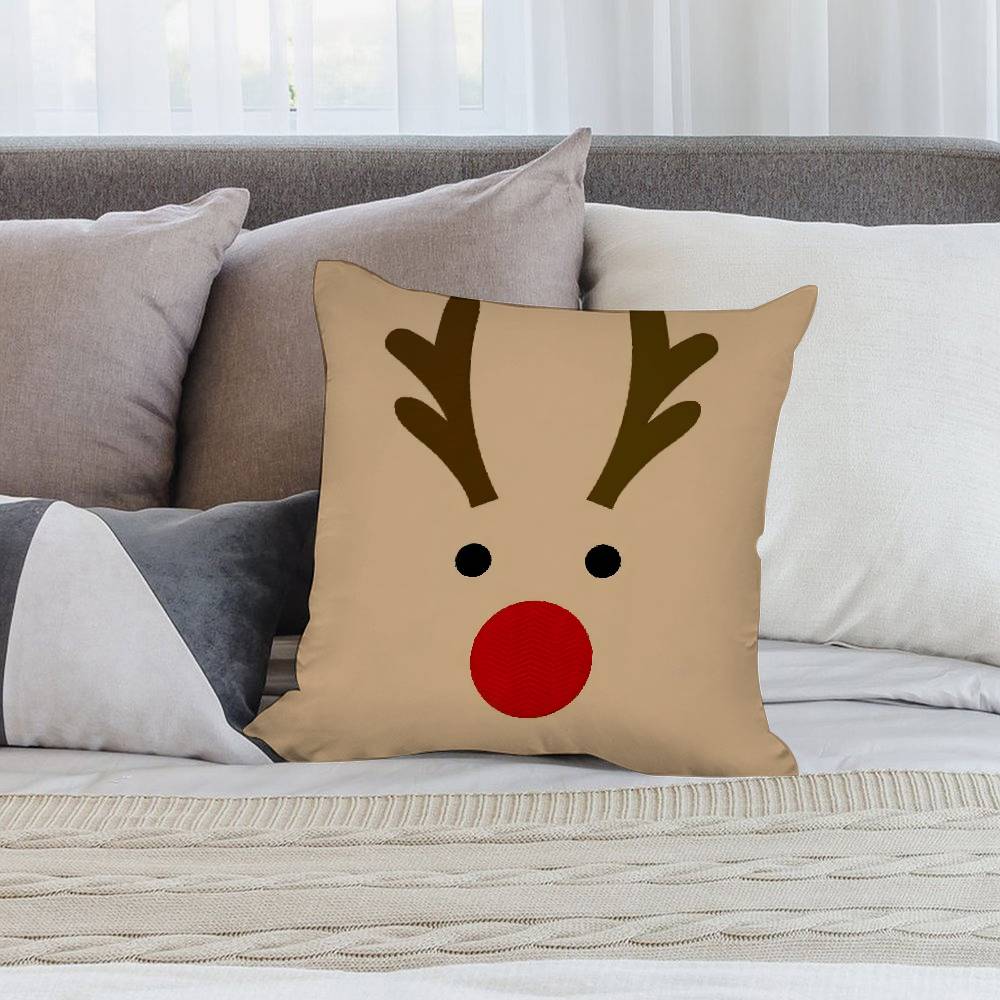 Christmas Cute Reindeer Pillow Case Short Plush Double-sided Print Square Throw Pillow Covers Sofa Home Cushion Decor