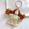 Cute Cartoon Doll In Floral Dress Keychain For Woman Girls Pendant Bag Decor Braid Accessory Fabric Toy Keyring Decoration