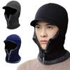 Padded Cosy Brim Beanie Cap for Men Fleece-Lined Winter-Weather Knitted Balaclava with Zipper & Ear/Neck/Face Cover