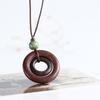 Wood Round Ring Pendant Necklace Adjustable Long Sweater Chain Vintage Handmade Collar Necklace Statement Jewelry