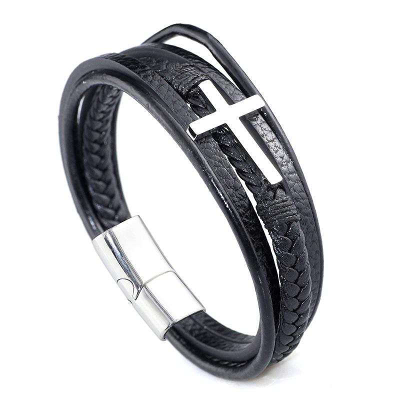 

Leather bracelet men s multi-layer hand-woven rope magnet buckle genuine leather bracelet