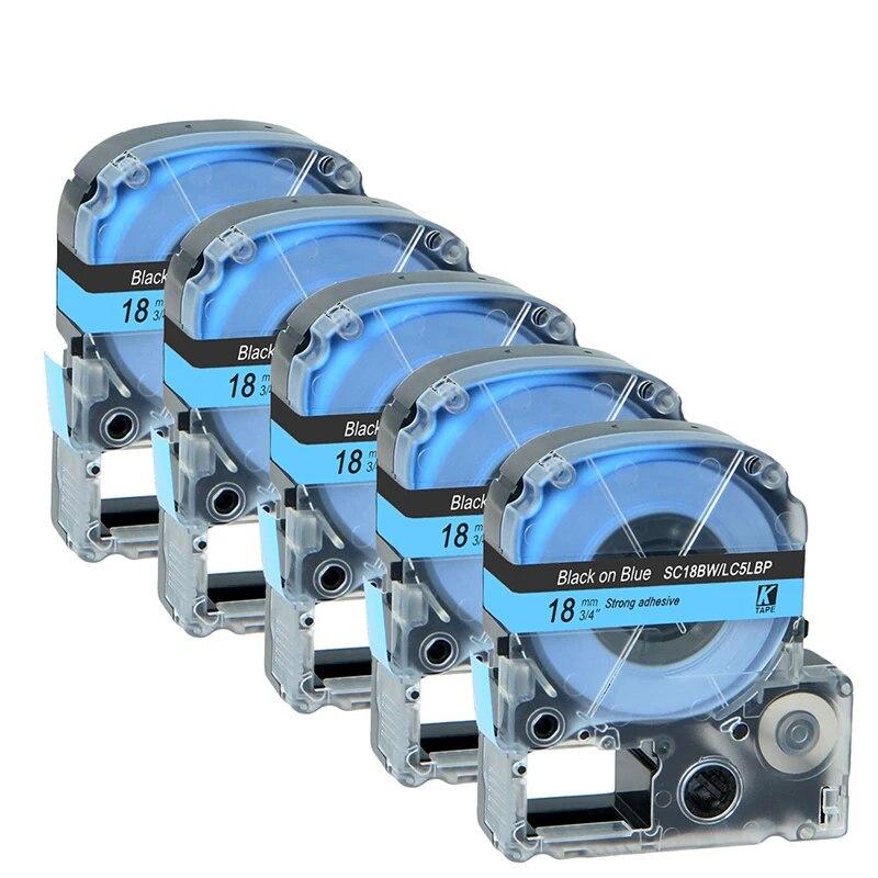5 pachete de bandă de etichete Epson compatibilă multicoloră de 18 mm LC-5WBN / SS18KW SC18RW SD18K SC18YW pentru imprimanta Epson LW300 LW400 500 600