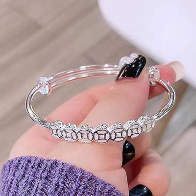 Silver Color Beads Copper Coins Bangles For Women Girl Gift Lucky Rich Bracelets Party Wedding Accessories Jewelry
