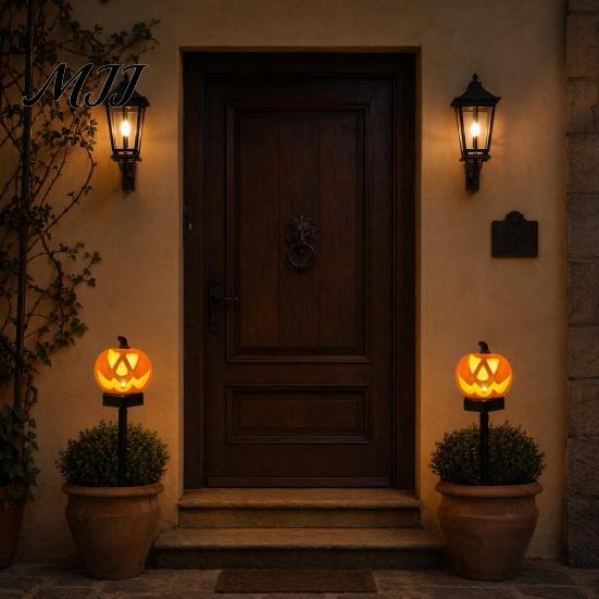 Dusk to Dawn Solar Pathway Lamps Halloween Pumpkin Light, Ghost Yard Stake Smart Sensor Garden Lights Lamp, Waterproof Outdoor Decor Light