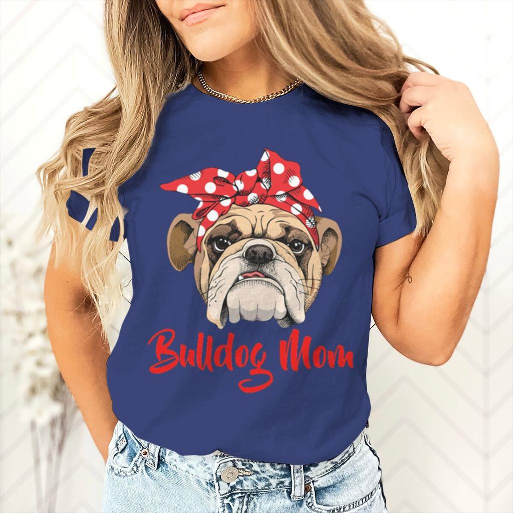 Bulldog Mom Printed Dog Mama Gifts for Womens Tshirts Casual Summer Short Sleeve Fashion Animal Lover Female Tshirts