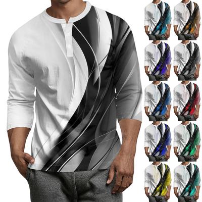 Men's Button-Down Contrast Raglan 3/4 Sleeve Top