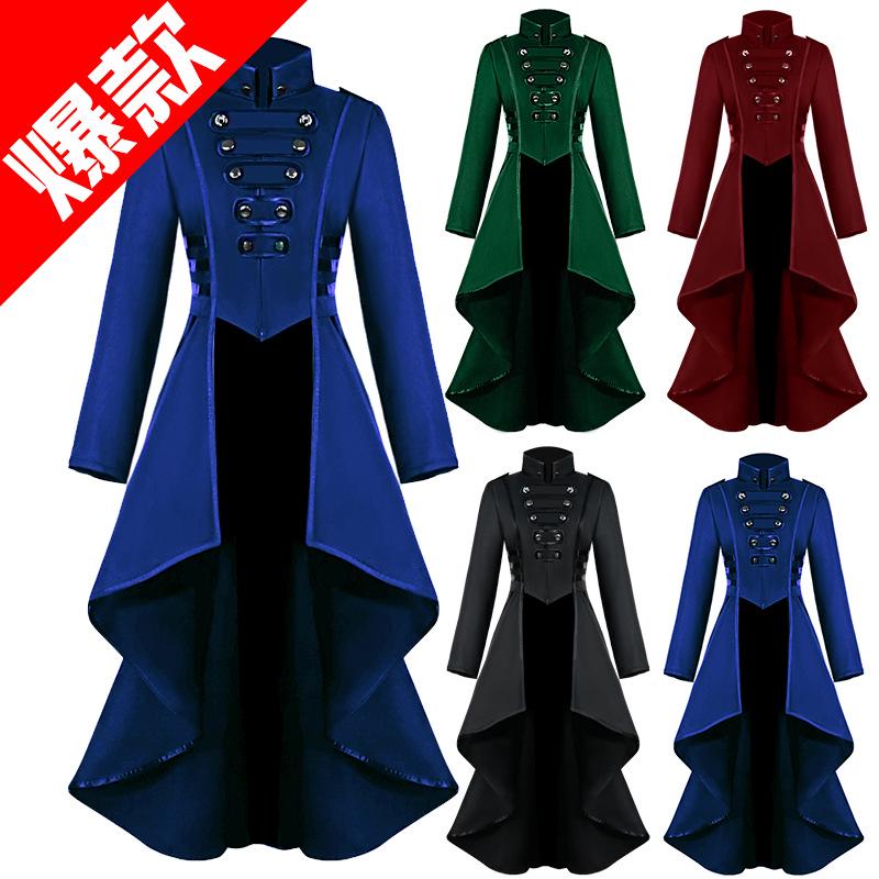 Manzhixin Retro Medieval Women's Tuxedo Dress with Irregular Hem and Turn-Down Collar