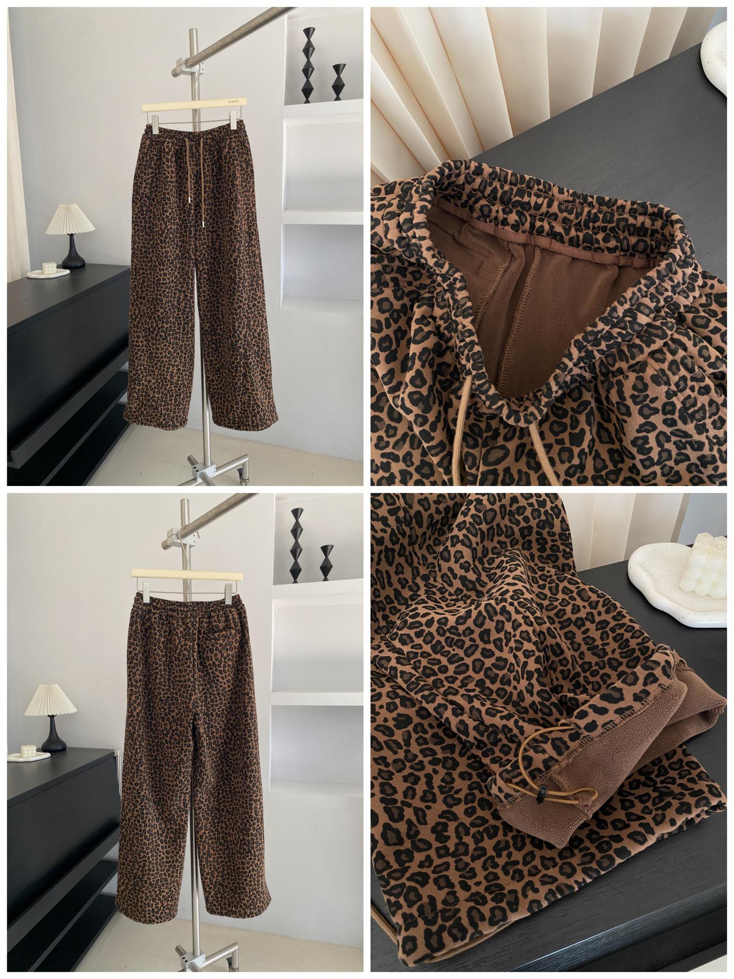 GAGD Women s Korean-Style Fleece Leopard Joggers - High Waist, Elastic Cuffs, Casual Loose Fit. Medium