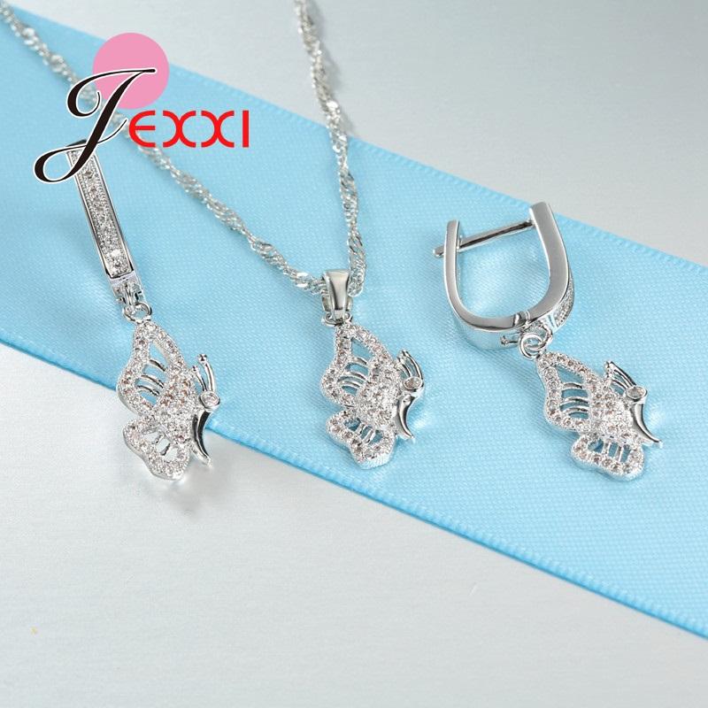 Love Wings Luxury Silver Color Color Jewelry Set For Women Shining CZ Crystal Earrings Necklace Set For Engagement Wedding