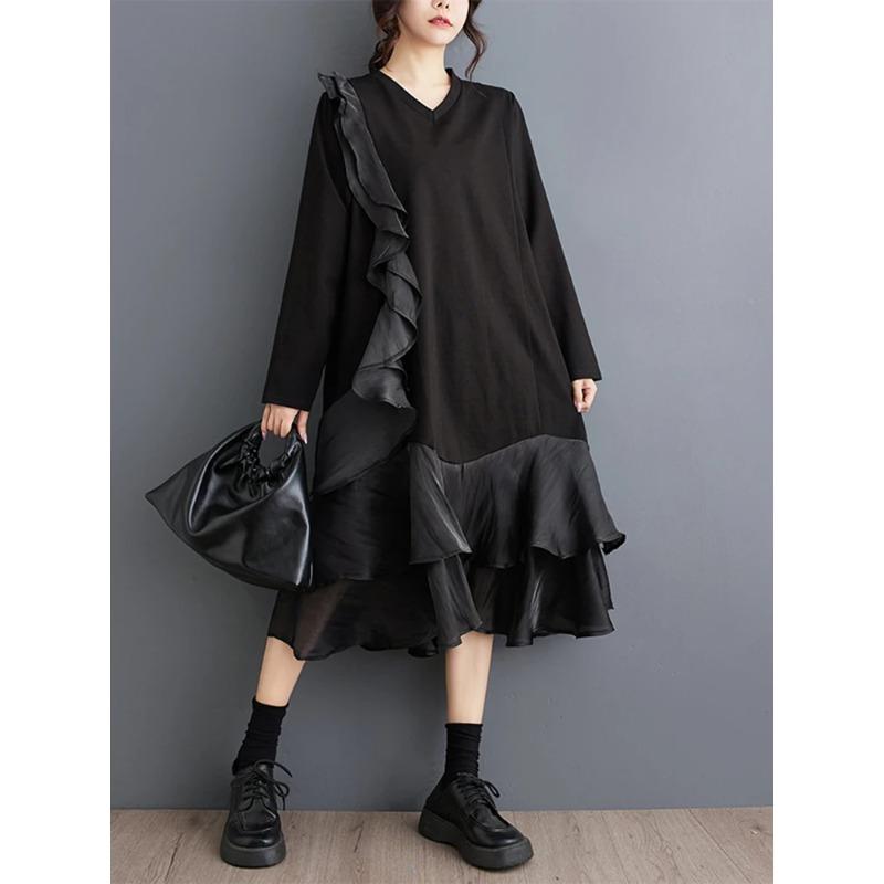 

Xitao Платье свободного покроя в стиле пэчворк ZYY1071 One Size чёрный