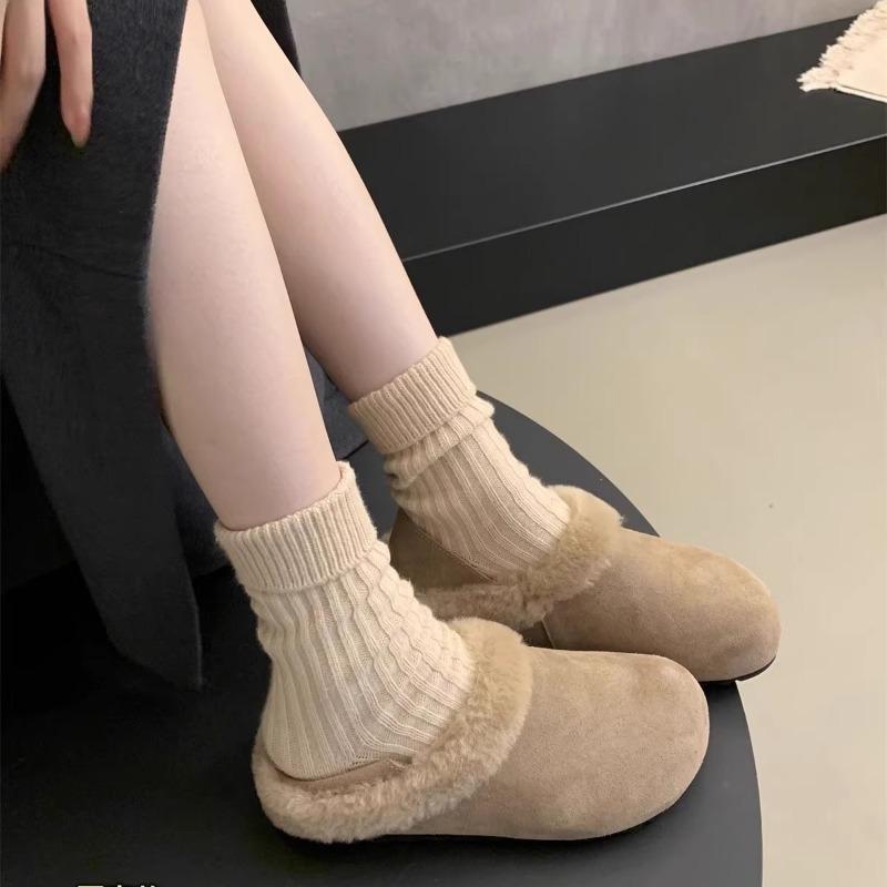 Women's Fleece Autumn and Winter New Retro Half-drag Flat Lazy Cotton Shoes