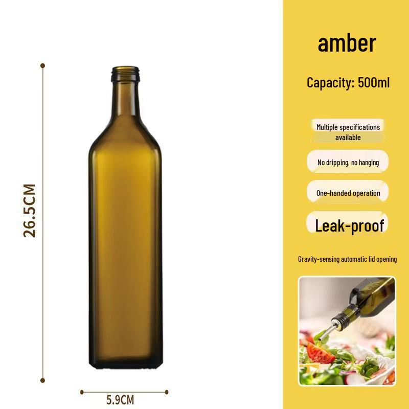 Transparent Automatic Oil Bottle In Dark Green Glass for Kitchen Use