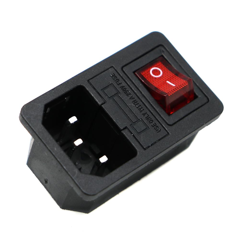 About 5x3x3cm IEC320 C14 3-Pin Socket 10A Rated Current 250V Rated Voltage Compact Size Illuminated Rocker Switch