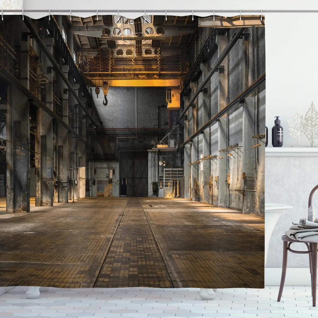 Průmyslový sprchový závěs, Steampunkový styl Antická mosazná kulatá upevňovací spona, Látkový koupelnový dekorační set s háčky