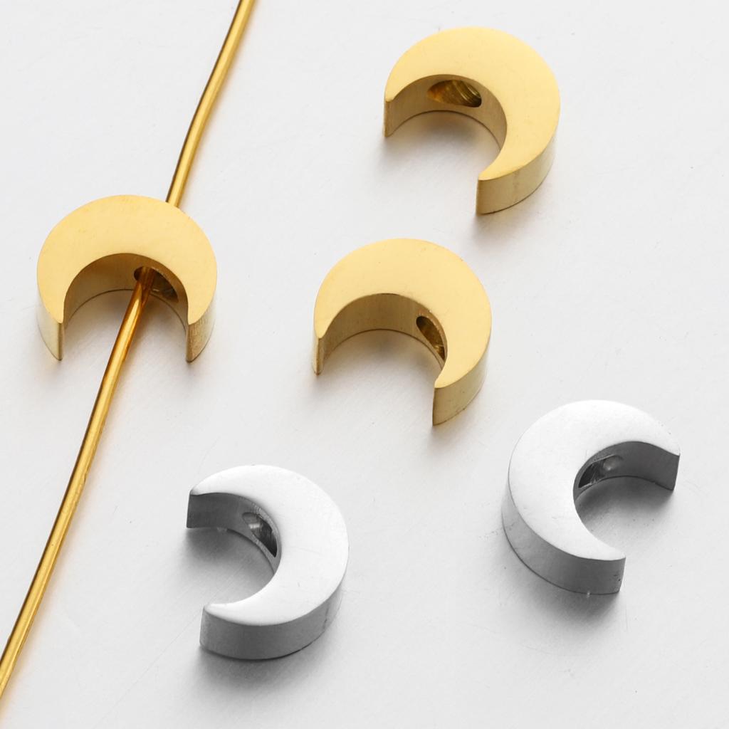 5-10pcs Stainless Steel Moon Shape Beads Gold Color Spacer Beads for Bracelet Necklace DIY Jewelry Making Findings Wholesale