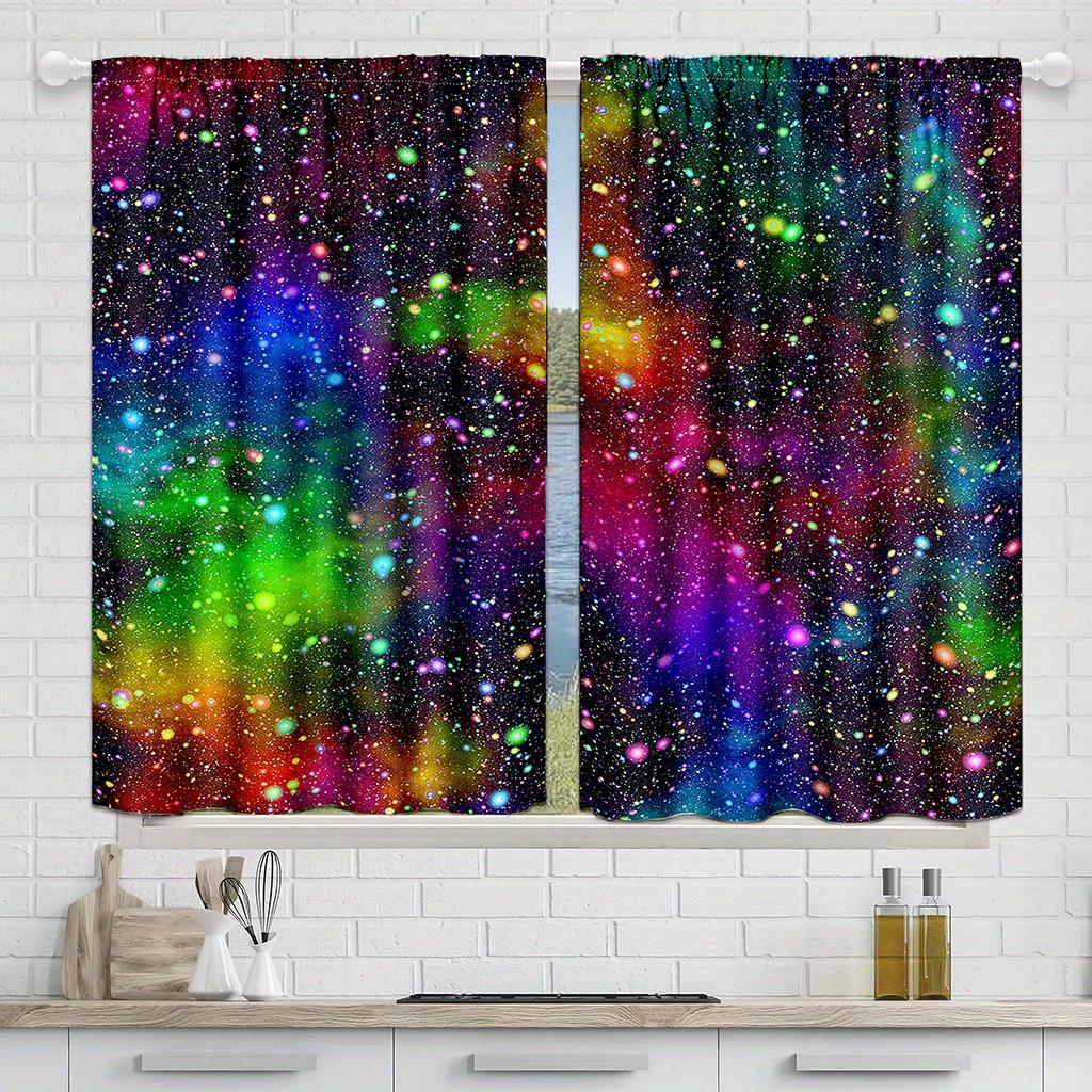 2 piezas Cortinas Coloridas de Galaxia, Cortinas Estampadas con Estrellas de Cielo Estrellado del Universo del Espacio Exterior, Para Sala de Estar Cocina Dormitorio Decoración del Hogar