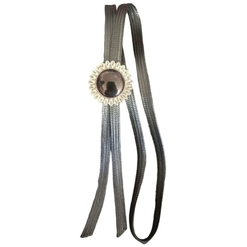 Engraving Flower Stone Bolo Tie Carved Necktie for Shirt Jeans Western Necklace Braided Shoestring Necktie Bolo Tie