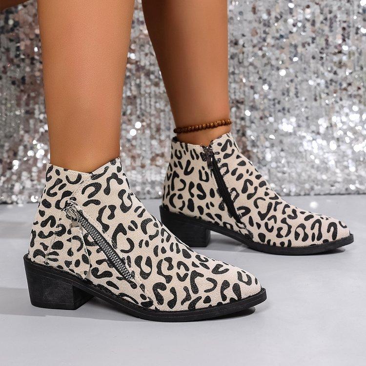 Moda de mujer pies no cansados suela gruesa suave elástico cómodo absorción de impactos impermeable antideslizante casual deportivo leopardo botas Martin