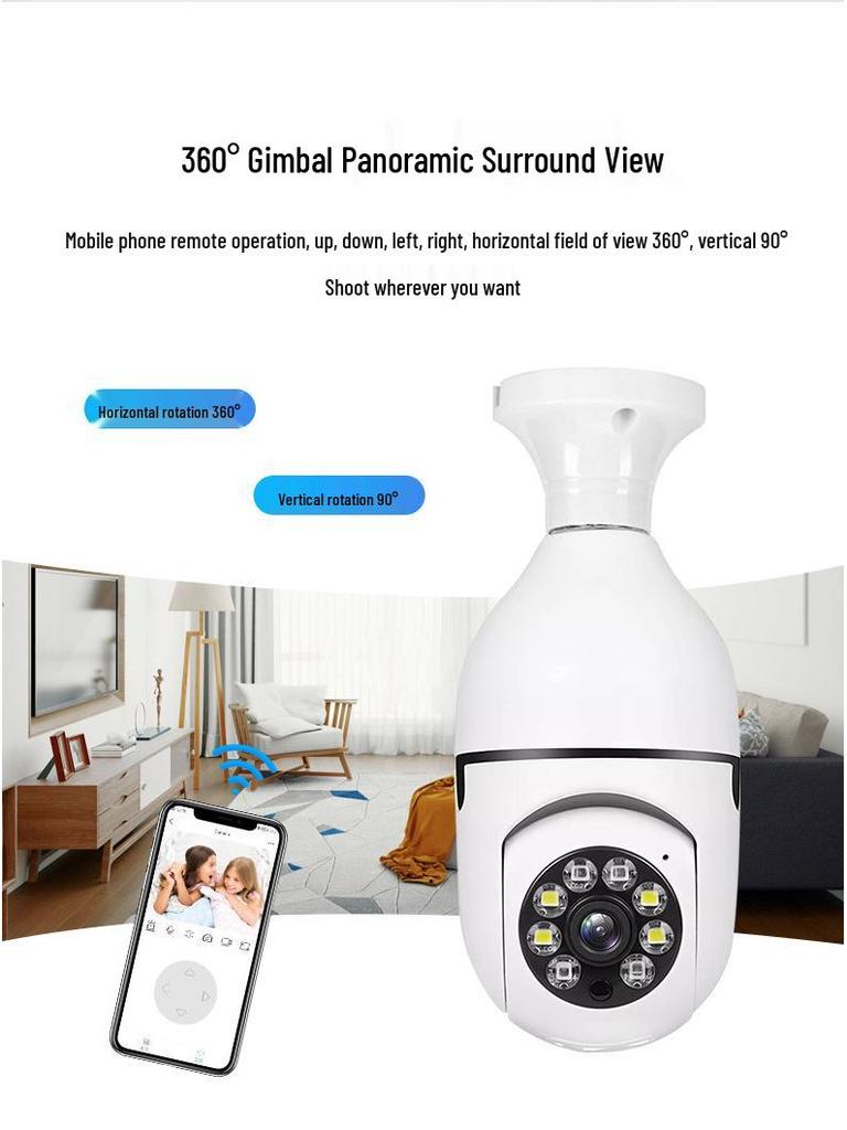Panoramic 360° Night Vision E27 Wireless Lamp Head Camera
