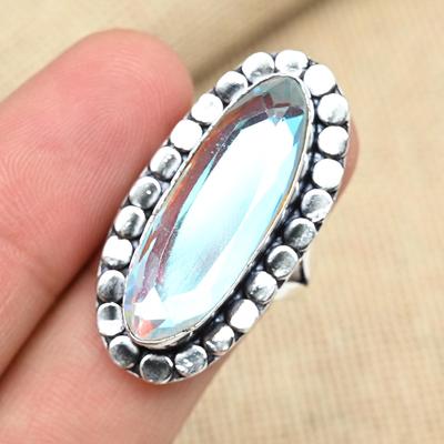 Anello regalo di nozze gioielli da donna fatti a mano in argento sterling 925 con topazio mistico arcobaleno