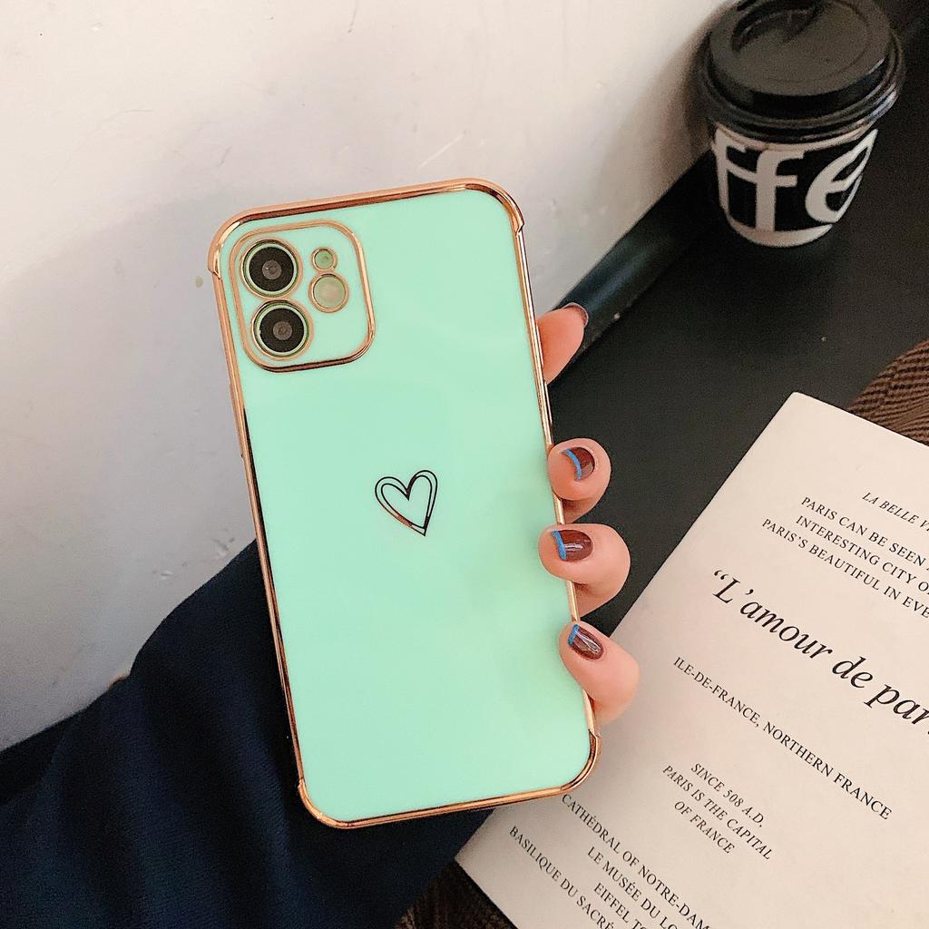 Applicable to iPhone17 mobile phone Apple 16promax electroplating love iPhone15/XS/XR straight edge protective case