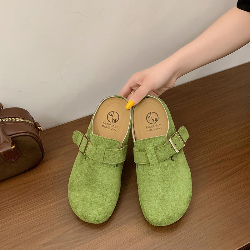 

2025 summer new comfortable lazy shoes platform versatile slippers Birkenstock retro buckle bag head half slippers 35