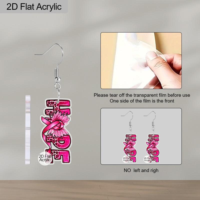 2D Flat 1Pair HOPE Blessing Breast Cancer Day Earring Acrylic Painting Earrings Jewelry for Women Female