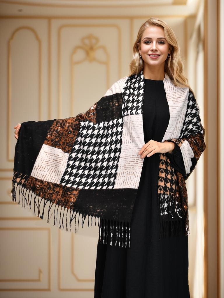 Luxury Plaid Cashmere Shawl Leopard Print Scarf For Women Autumn Winter Warm Wraps Outdoor Windproof Muffler Tassels Scarves