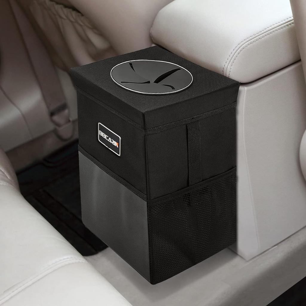 Car Trash Can With Lid - Trash Bag Hanging With Storage Pockets Leak-Proof SUV Organizer Collapsible And Portable Waterproof Truck Garbage Bin, 2.6