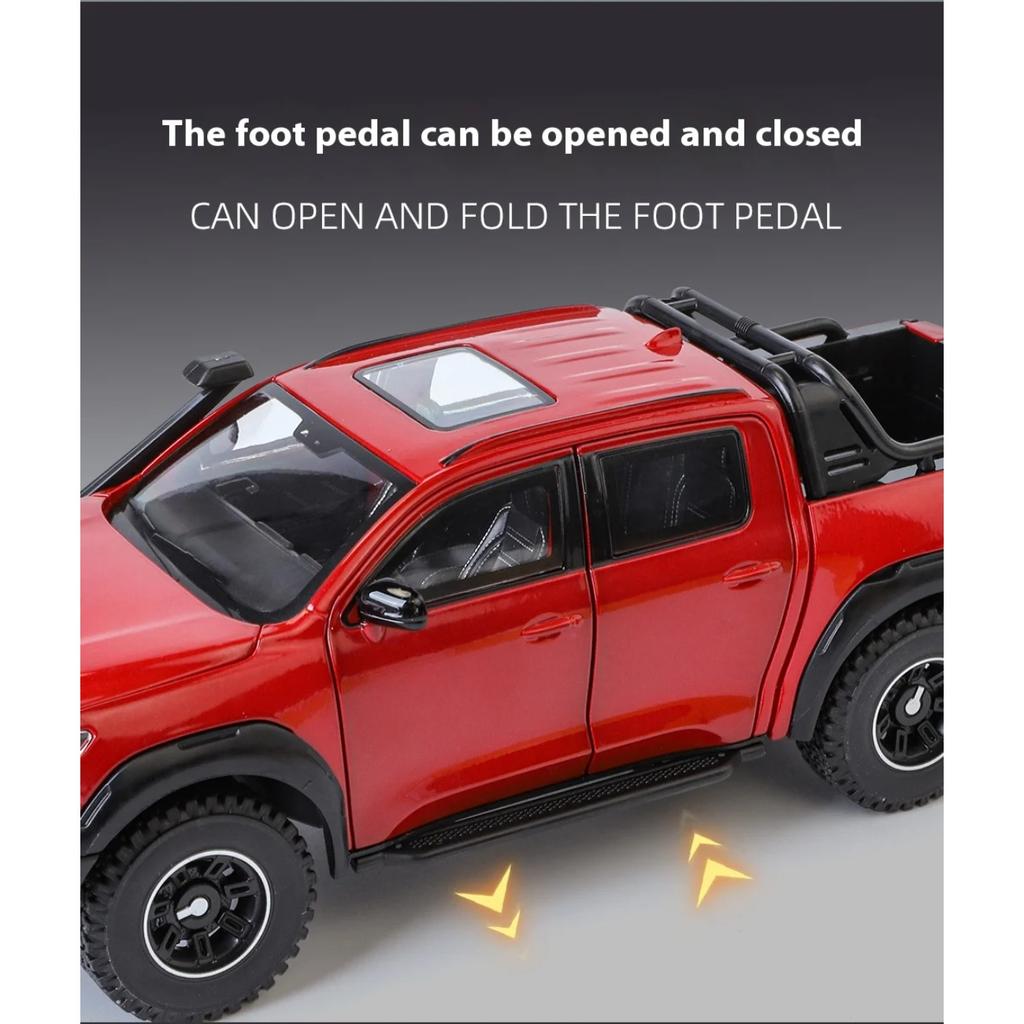 1/24 Alloy Die-cast Great Wall Cannon Pickup Truck Model Simulation Sound and Light Pull Off Road Vehicle Toy Collection Ornaments for Boys Gifts