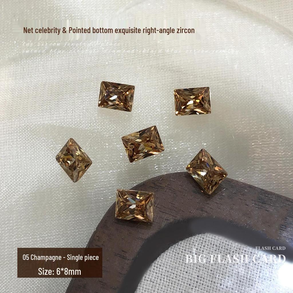 Champagne Rectangle Zirconia Nail Art Decorations - Sparkling White Pointed Ice Sugar Diamonds DIY Nail Accessories