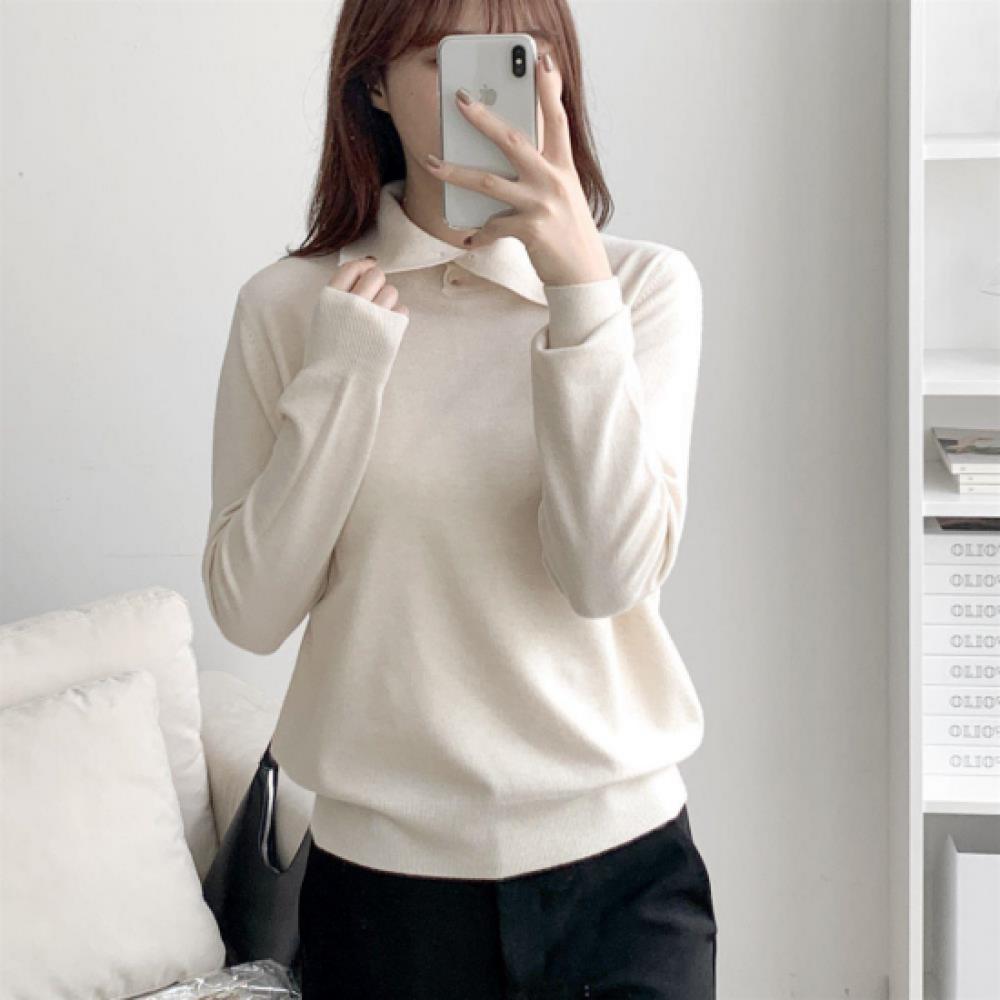 New Arrivals Open Run Women Collar Neck BuTTon Long Sleeve T shirT Daily kniT