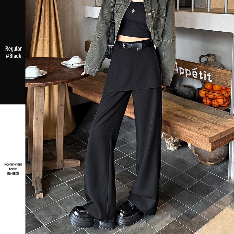 Women s 2026 Spring High-Waisted Drapey Wide-Leg Two-Piece Suit Skirt Pants M