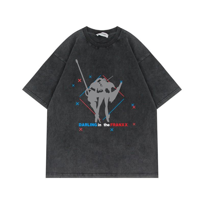 Übergroßes Anime-T-Shirt für Jungen 230g Baumwolle Vintage-Waschung Kurzarm Lässiges Oberteil