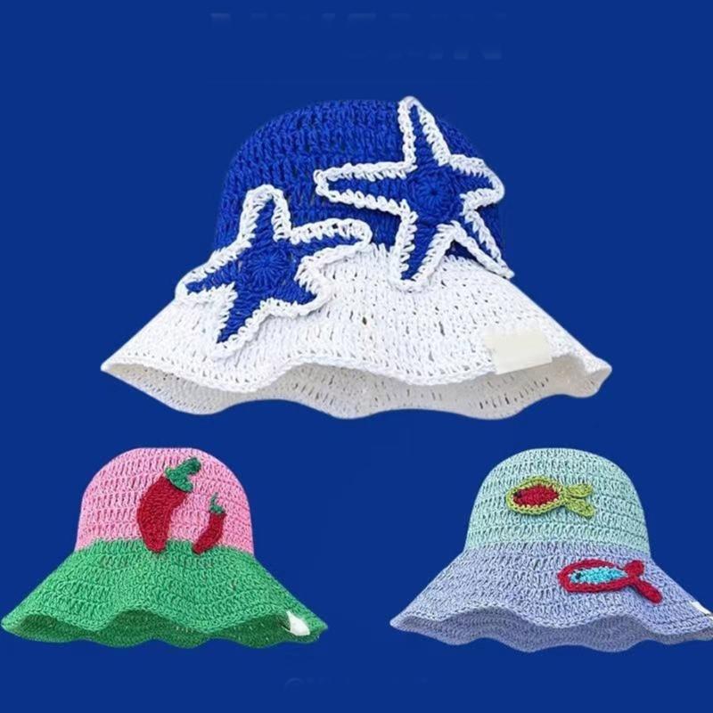 Breathable Bucket Hat for Women Fisherman Hat with Contrast Color Elegant Straw Hat Lady Foldable Floppy Hat for Travel