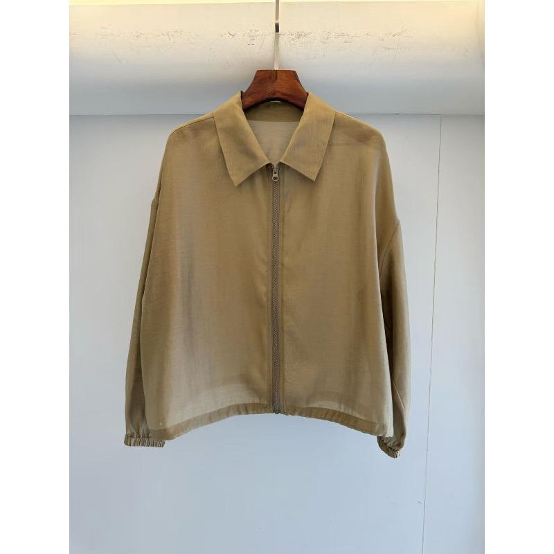 New product, hemp slightly transparent fashion casual versatile jacket lapel zipper small jacket short top