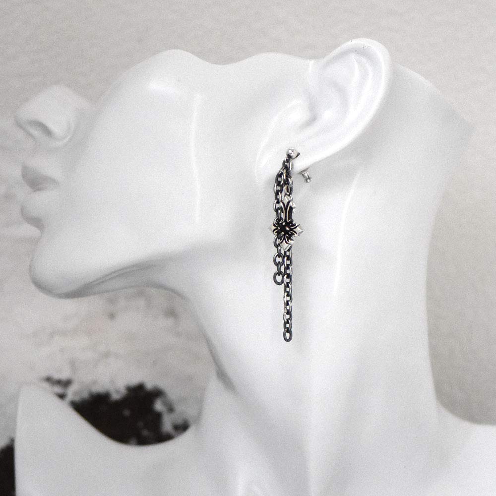 Cooldust Inverted Cross Charm Sterling Silver 925 Chain Earrings with Onyx FCE-029