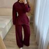 Cross-border European and American Women's Clothing  Amazon Crew Neck Long-sleeved Waist Top Sports Wide-leg Pants Casual Suit