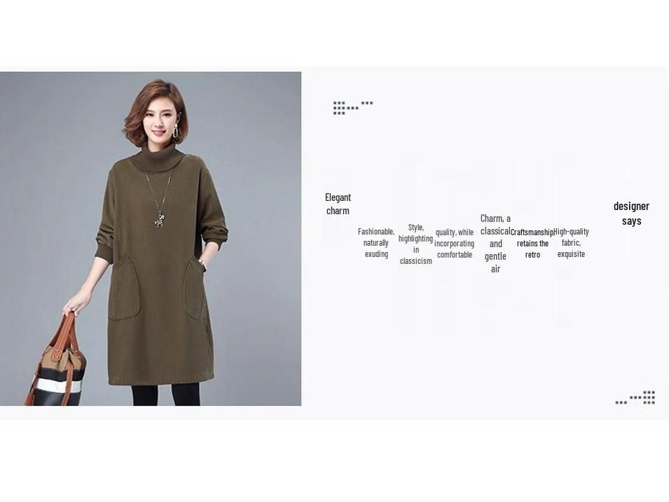 2025 Autumn/Winter High Neck Knit Sweatshirt with Long Sleeve & A-line Long Skirt Featuring Pocket Design