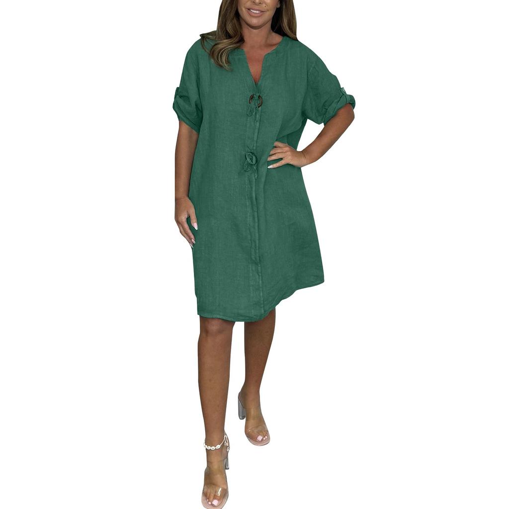 Rochie casual de vară pentru femei Rochie de plajă pentru femei Rochie cu mâneci 3/4 Rochie cu decolteu în V Rochii largi Rochie midi